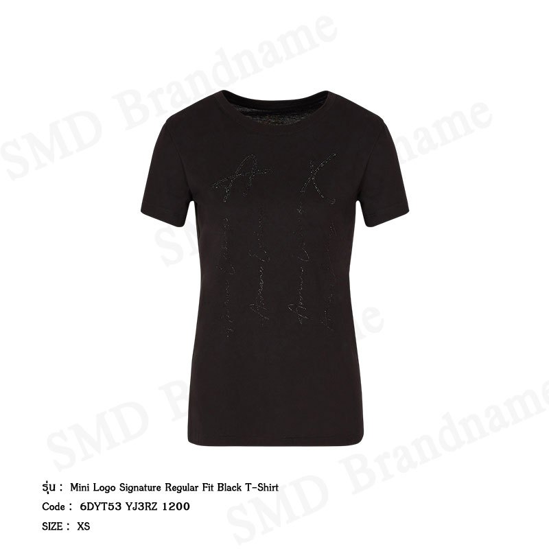 Armani Exchange เสื้อยืดคอกลมผู้หญิง รุ่น Mini Logo Signature Regular Fit Black T-Shirt Code: 6DYT53