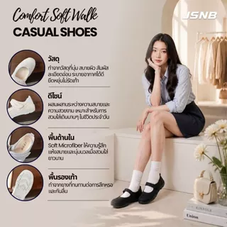 JSNB รองเท้าลำลองผู้หญิง JSNB พื้นยางกันลื่นส้น 3cm นุ่มสบายระบายอากาศ ไม่กัดเท้า [LN2800]