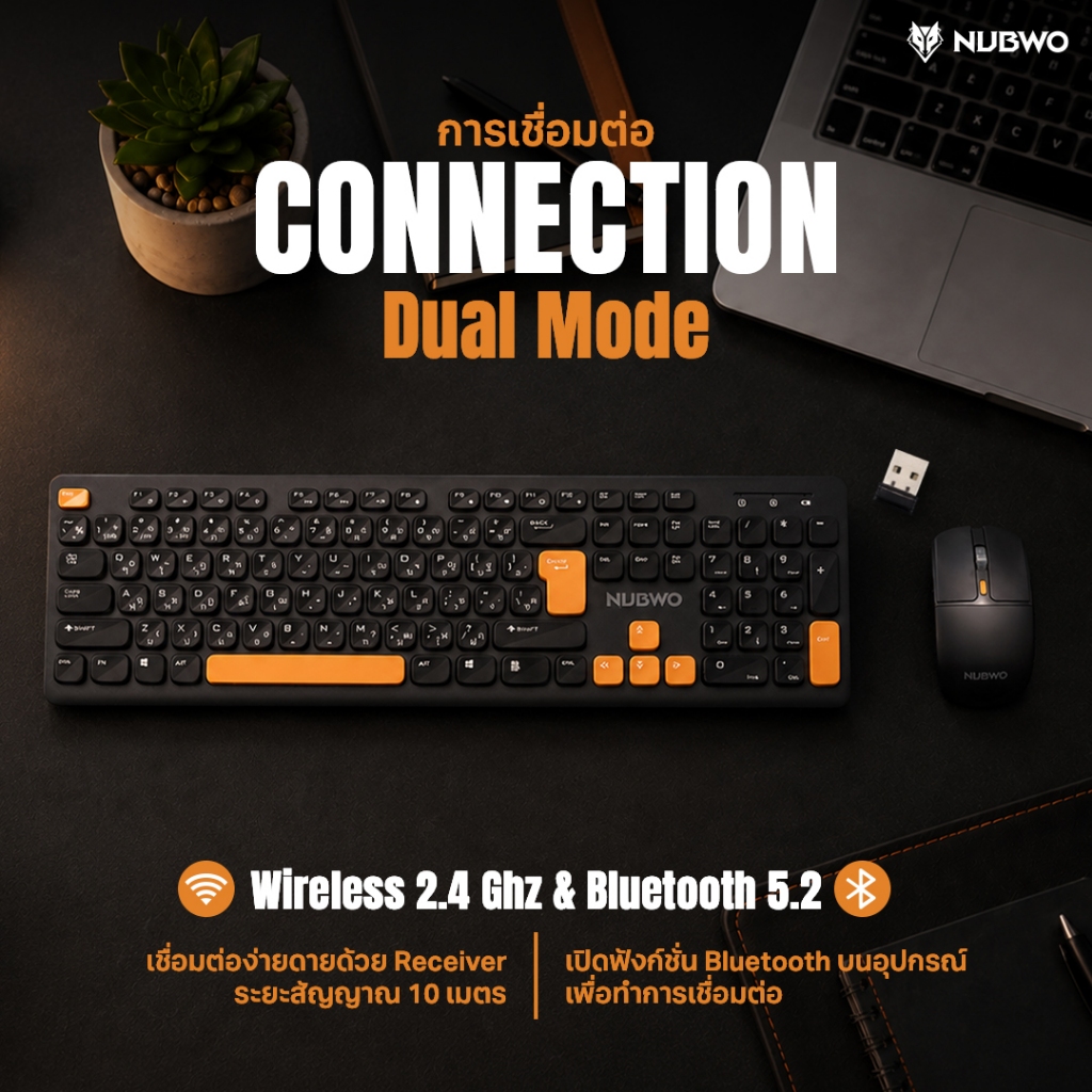 NUBWO คีย์บอร์ดและเมาส์ ไร้สาย Combo Set Keyboard&Mouse รูปที่ 2