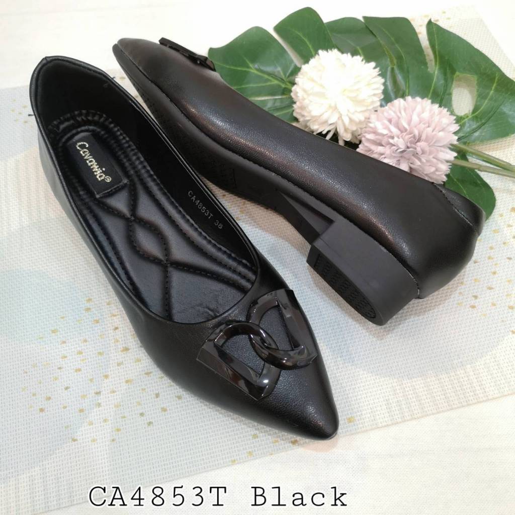 Cavawia รุ่น 3382 4753 4429 รองเท้าคัทชูหน้าเรียบ ส้นแบน สี Black Cream Pink