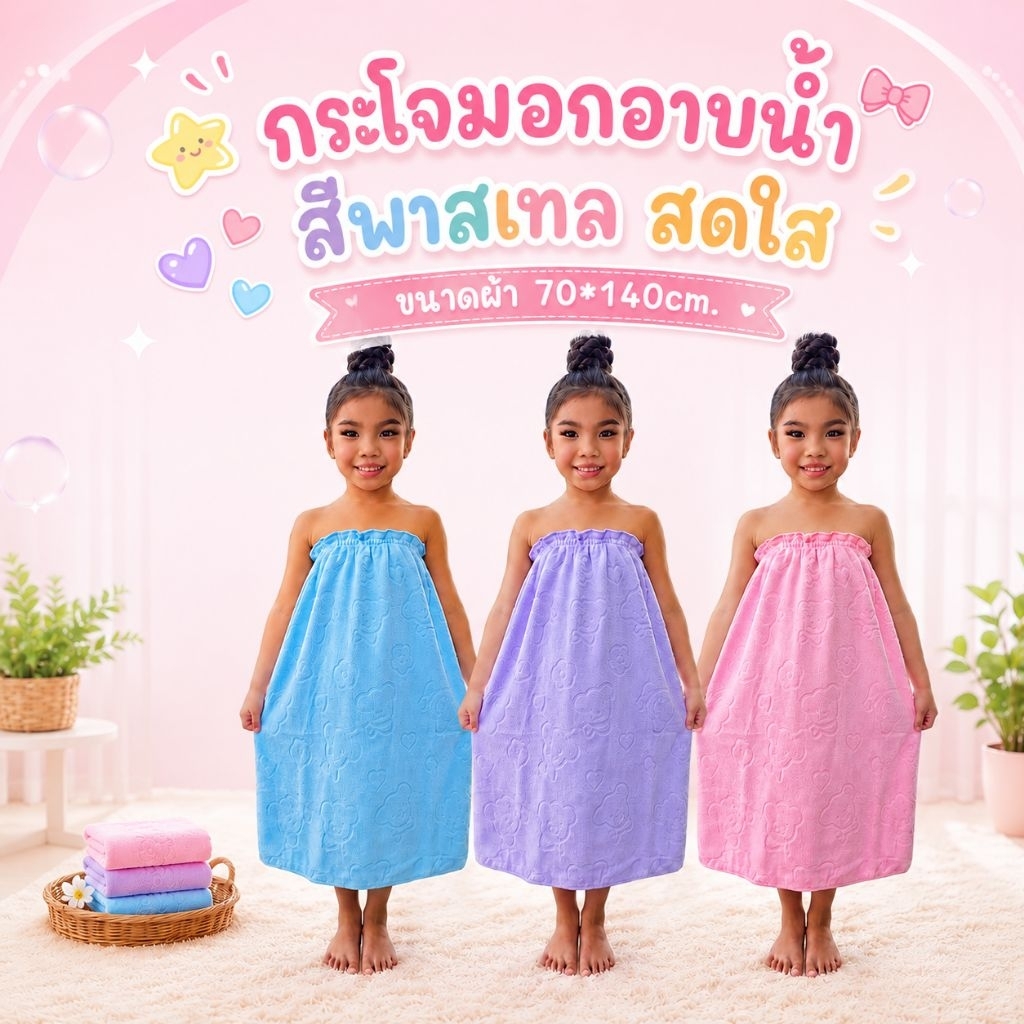 กระโจมอกเด็ก ผ้านาโน สีพาสเทล ซับน้ำดี ใส่สบาย ขนาด 70x140 ซม.
