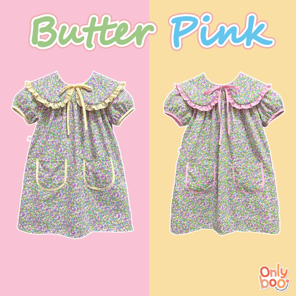 💛NEW💖 Butter pink เดรสลายดอกไม้ คอบัวระบาย