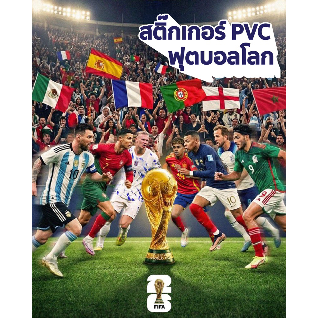 สติ๊กเกอร์ PVC ลายธงชาติและตราฟุตบอลประจำชาติ 1 ชุด มี 3 ชิ้น