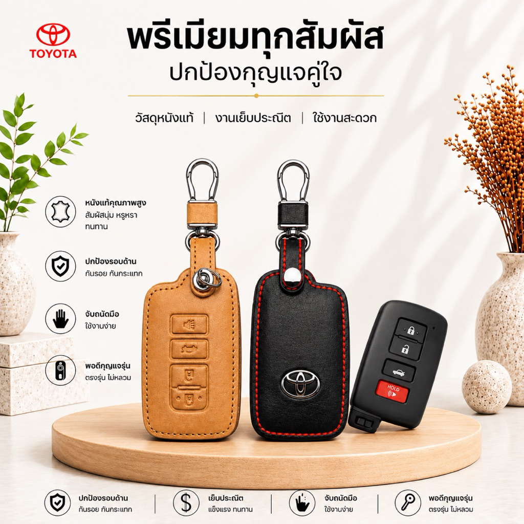 ซองหนังแท้ ใส่กุญแจรีโมทรถยนต์ Toyota All New Camry,Altis,Hybrid ตัวท๊อป รุ่นโลโก้เหล็ก