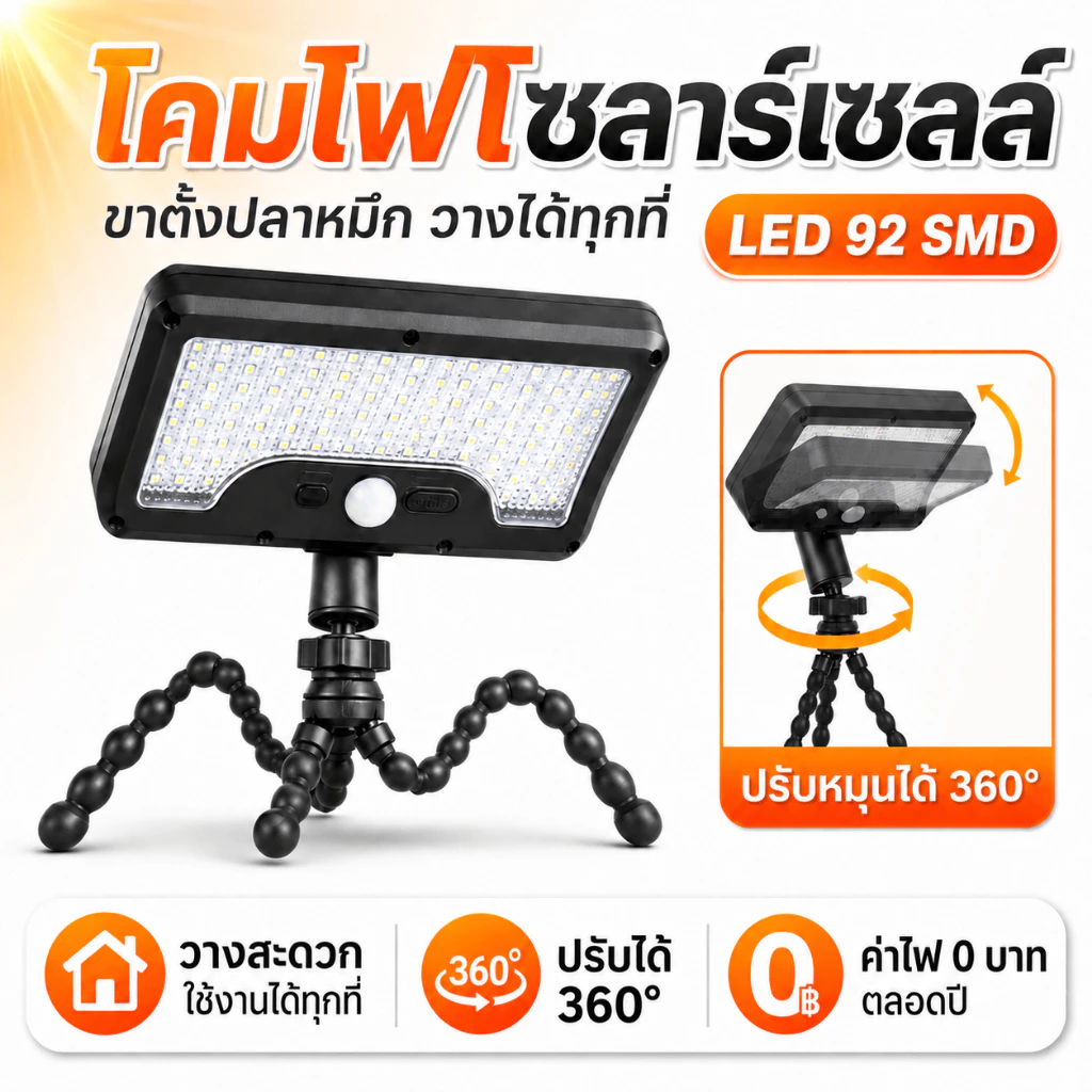 ไฟโซล่าเซลล์ติดรั้วบ้าน โคมไฟโซล่าเซลล์ โคมไฟสนาม LED แสงขาว/เหลือง ส่องต้นไม้และสวน พลังงานแสงอาทิตย์ พลังงานแสงอาทิ