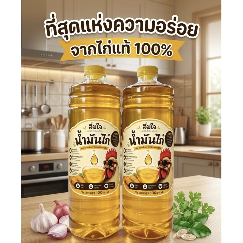 น้ำมันไก่ 100% เจียวใหม่ทุกวัน กลิ่นหอม สะอาด ขนาด 1000 มล.