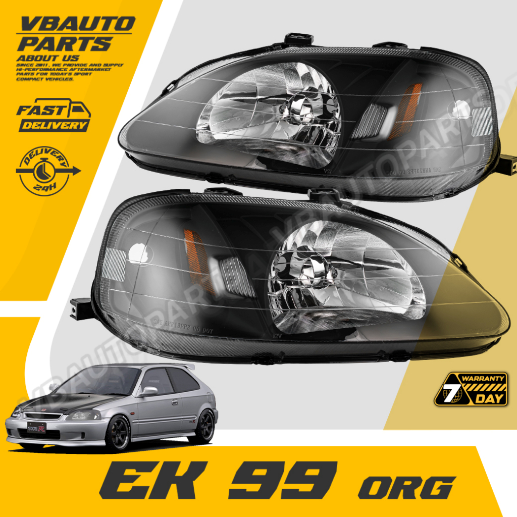 โคมไฟหน้าเพชร Civic EK (โคมดำ-มุมส้ม)(EK-99-ORG)