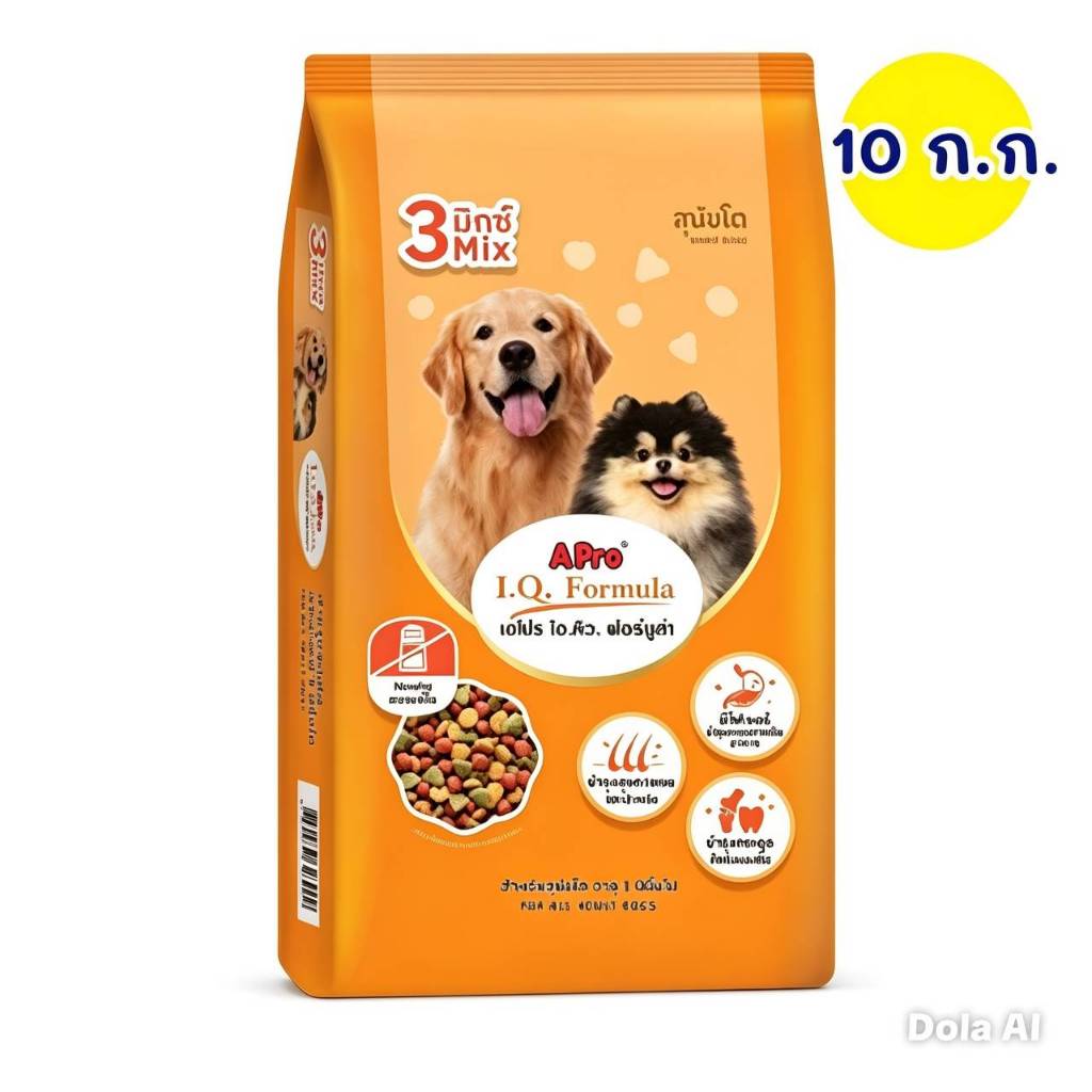 กระสอบ 10 กิโลกรัม apro i.q อาหารสุนัข 3mix 10 กิโล