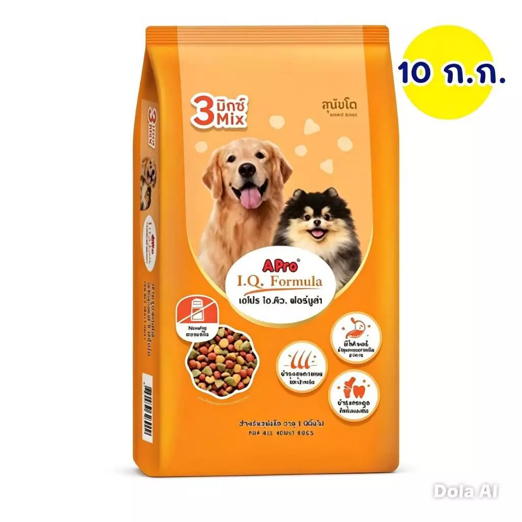 กระสอบ 10 กิโลกรัม apro i.q อาหารสุนัข 3mix 10 กิโล
