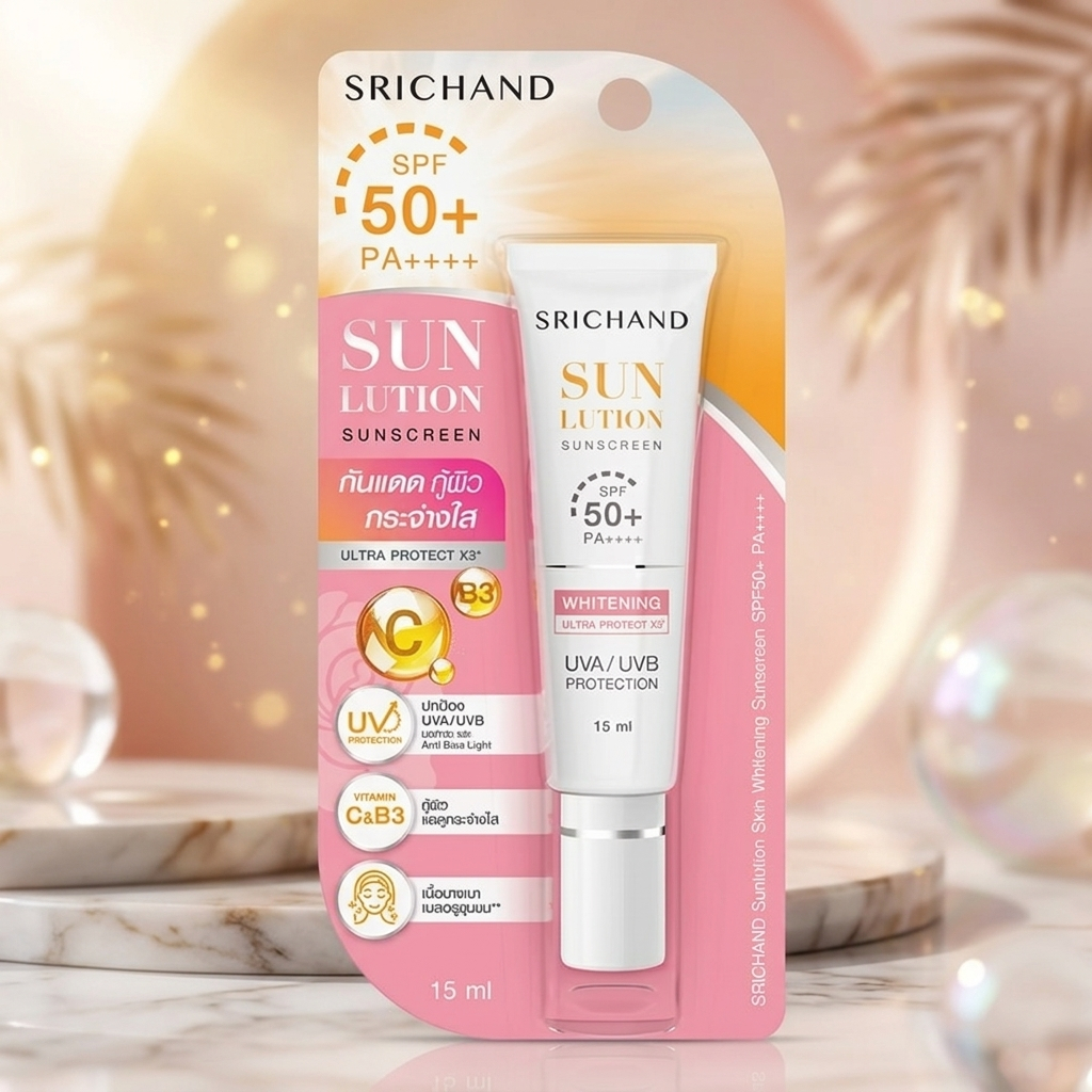 กันแดดศรีจันทร์ หลอดชมพู SRICHAND Sunlution Sunscreen SPF50+ PA++++ [15 ml]