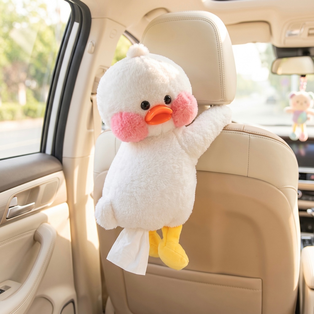 PROKIT กล่องทิชชู่ ตุ๊กตาเป็ดน้อย ที่ใส่ทิชชู่ในรถ แขวนพนักพิงเบาะ ขนนุ่ม ดึงง่าย ของแต่งรถน่ารัก