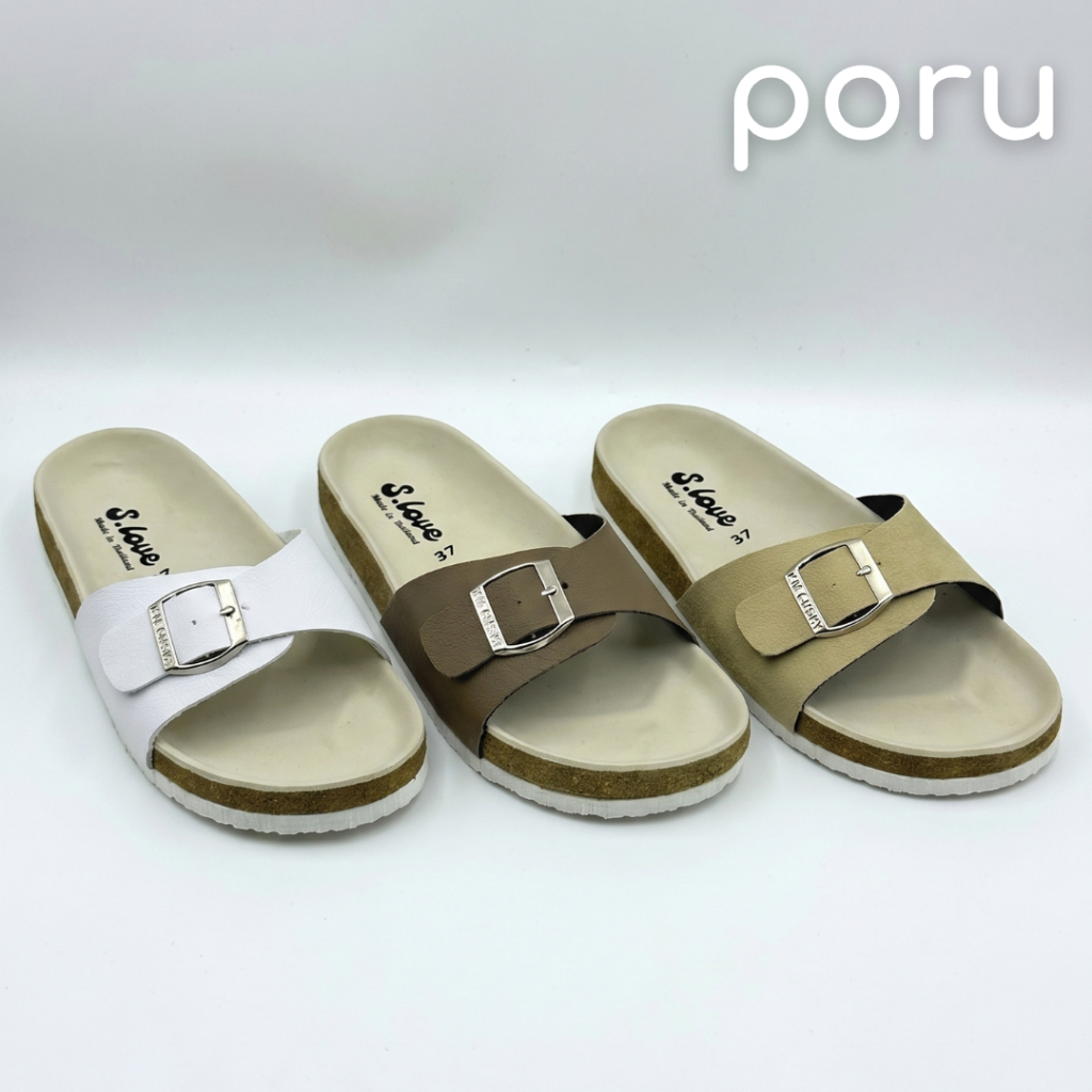 [ส่งฟรี]PORU ไบเก้น พื้นขาว รองเท้าแตะแฟชั่นผู้หญิง พื้นนุ่มเบา ใส่สบาย ปรับระดับได้ ทนทาน ทรงสวย