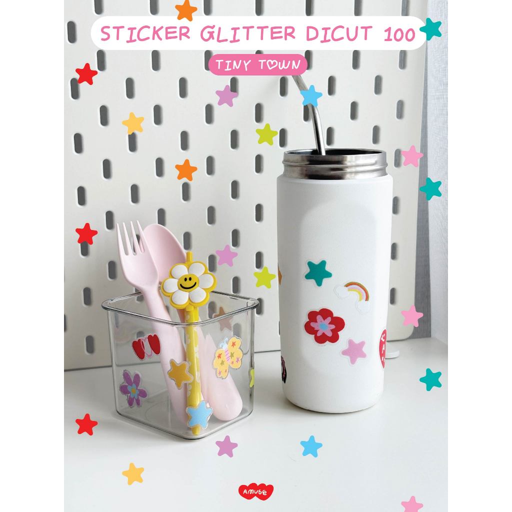 amuse stuff-✨ Happy tiny world dicut 100% (glitter) 🌈🫧สติกเกอร์ลายไดคัท 100%