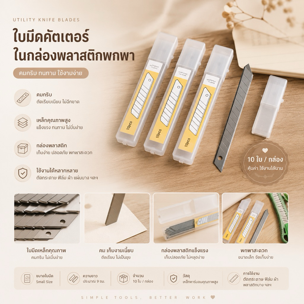 ใบมีดคัตเตอร์สำรอง 10 ใบ | คม ทนทาน | สำหรับงาน DIY และเปิดพัสดุ
