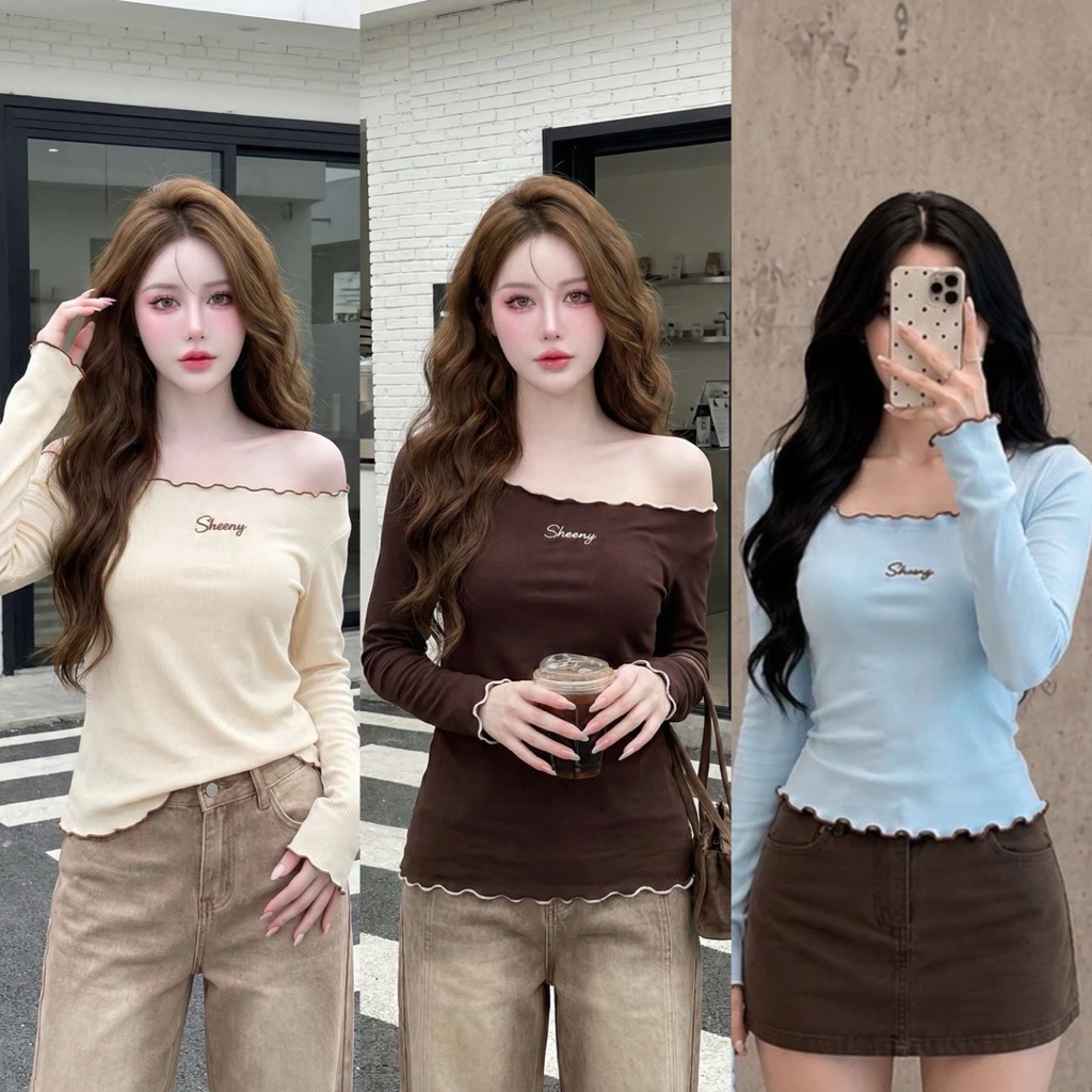 🎀 Sweet Frill Top เสื้อปักsheenyปาดไหล่