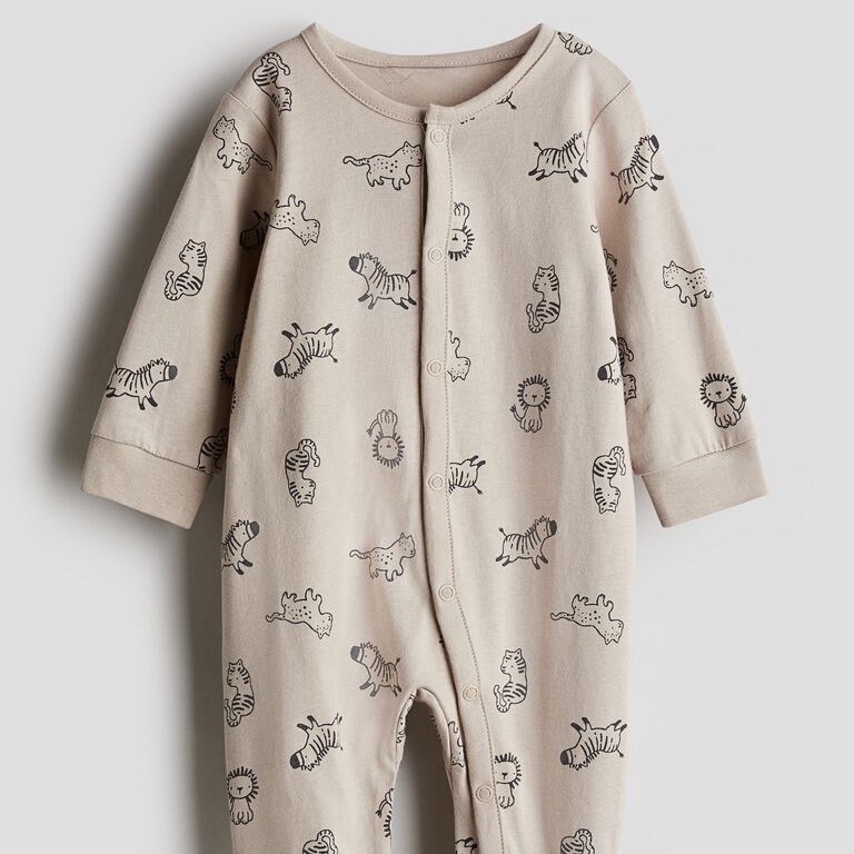 H&M ชุดบอดี้สูท / จั้มสูท ลายพิมพ สีน้ำตาล ลายสัตว์ ไซด์ 0 - 9 เดือน