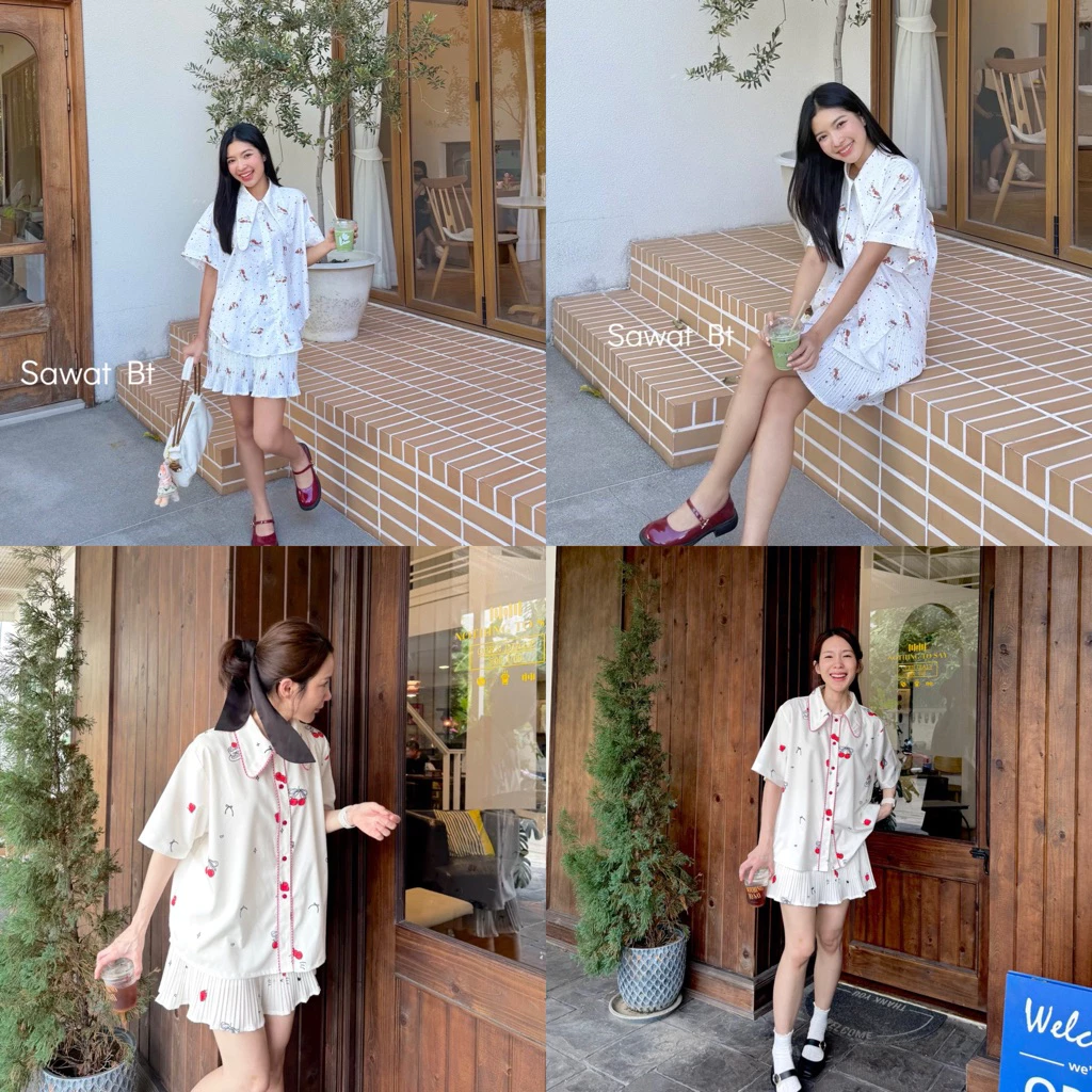 Sawat bt " Rabbit set " กับ ”Florence pleated set“ ตัวเสื้อoversize ปกหูกระต่าย