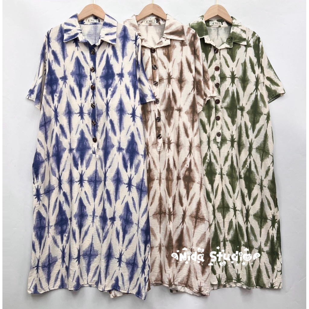 เดรสคอปกแขนสั้น ผ้าฝ้ายลินิน ใส่สบาย ดีเทลกระดุมยาว กระดุมใช้งานได้จริง มีกระเป๋าข้าง ไซส์ใหญ่