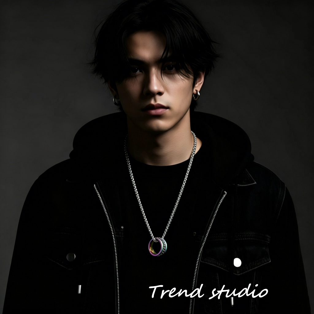สร้อยคอแฟชั่นสีรุ้ง สร้อยคอแหวน อเนกประสงค์ สไตล์ฮิปฮอป เหมาะสำหรับทุกคนที่จะสวมใส่ วัสดุเหล็กไททาเนียม ไม่ซีดจาง