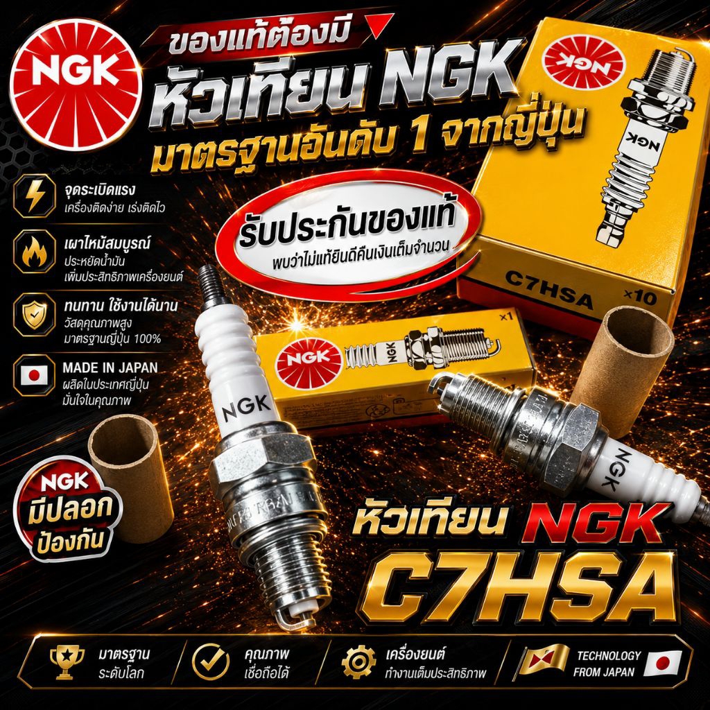 หัวเทียน NGK แท้ เบอร์ C7HSA 1ชิ้น ของแท้