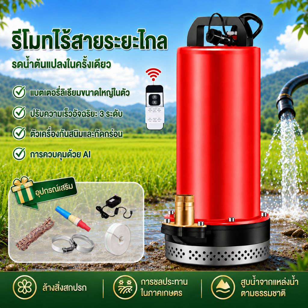 🚚 【จัดส่งที่รวดเร็ว】 ปั๊มไดโว่ไร้สายขนาดพกพา ปั๊มแช่ ปั๊มน้ำไดโว่ 1 นิ้ว ปั๊มจุ่ม ปั้มแช่ดูดโคลน ปั๊มแช่ไฟฟ้าสายไฟ4เมตร