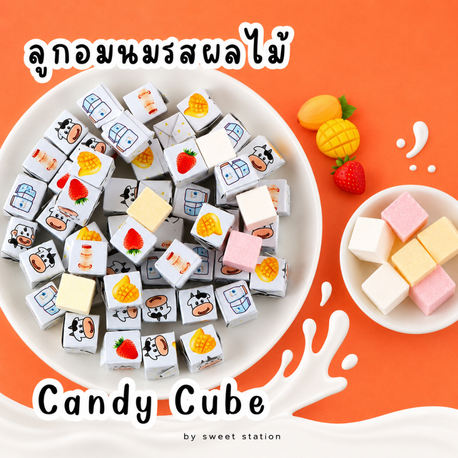 พร้อมส่ง! ลูกอมนม Milk Candy Cube ลูกอมนม คิวบ์ แคนดี้ รสผลไม้ สตอเบอร์รี่ มะม่วง โยเกิร์ต ทรงลูกเต๋า นมชีส อร่อย
