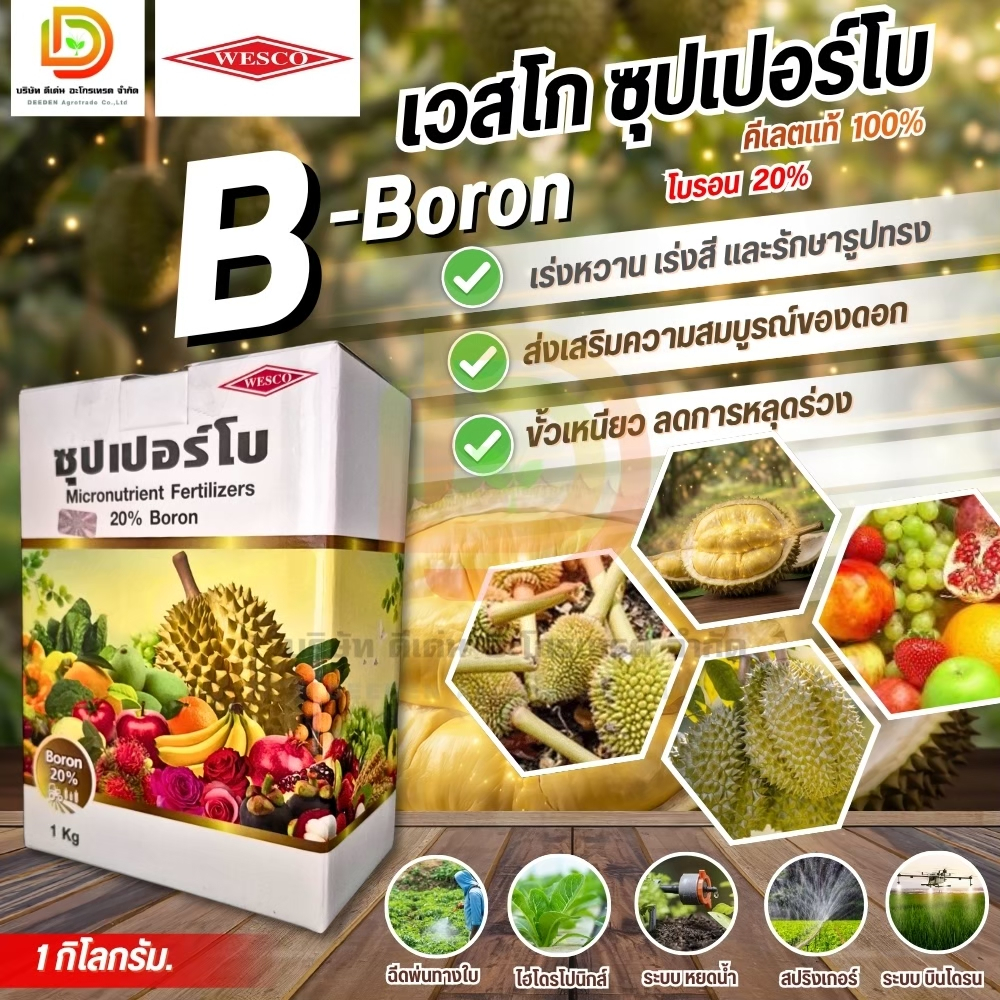ซุปเปอร์โบ โบรอน20% #เวสโก้ ชนิดผงละลายน้ำง่าย  ช่วยในการด฿ดซึมแคลเซียม ขนาด 1 กิโลกรัม