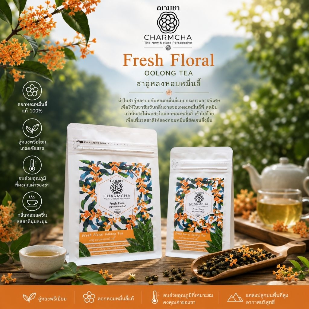 Fresh Floral ชาอู่หลงหอมหมื่นลี้ ชาดอกไม้ charmcha ฌามชา ใบชาพิเศษเบลนด์กับดอกไม้และผลไม้ oolong Tea