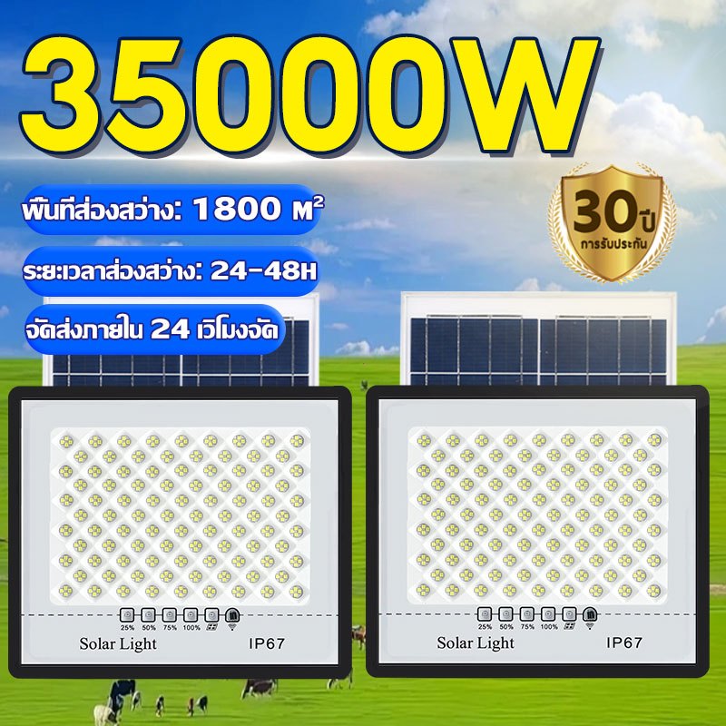 【ซื้อ 1 แถม 1】ไฟโซล่าเซลล์ ไฟโซล่าเซล 10000W โซล่าเซลล์ แสงสีขา กันน้ำ กันฟ้าผ่า IP67 ไฟกลางแจ้งพลังงานแสงอาทิตย