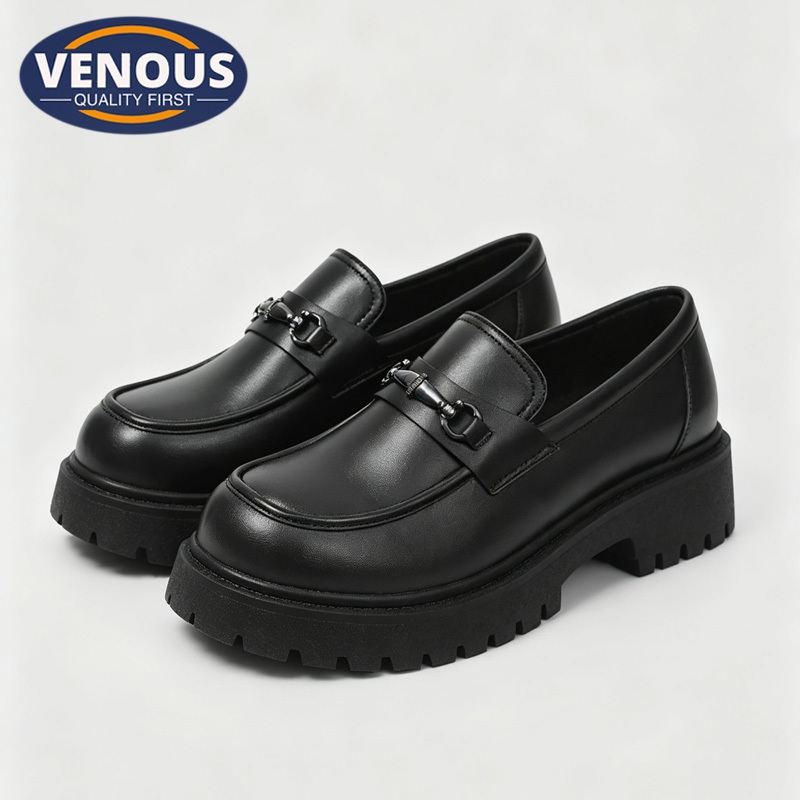 【Venous】รองเท้าหนังสีดำด้านสำหรับผู้ชาย บูตลำลองแท้สำหรับผู้ชาย คุณภาพสูง รองเท้าอเนกประสงค์