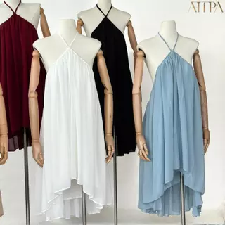Atipashop - Ariel Mini Dress | เดรสชีฟอง ทรงฮอลเตอร์ ดีไซน์คอไขว้ ผ้าพลิ้ว หลายเลเยอร์
