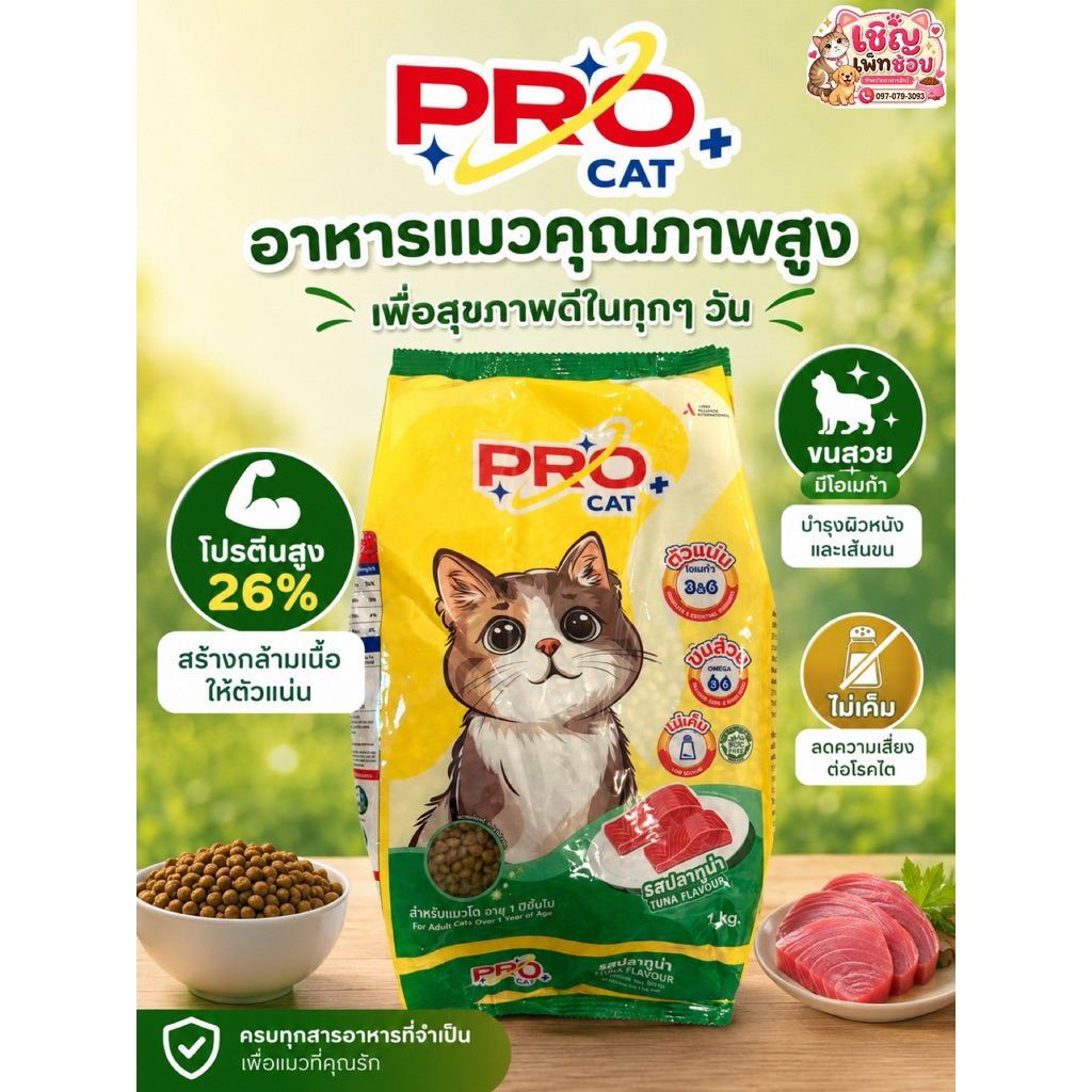 ProCat โปรแคท อาหารแมวโต1+ ขนาด 1กก. เม็ดเล็กมากเคี้ยวง่าย