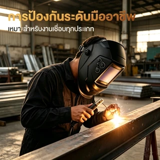 หมวกเชื่อมปรับแสงอัตโนมัติ หน้าจอใหญ่กว้าง 3.94x3.66 นิ้ว 4 เซนเซอร์ตรวจจับอาร์ค พลังงานโซลาร์+ลิเธียม ปรับระดับความเข้ม