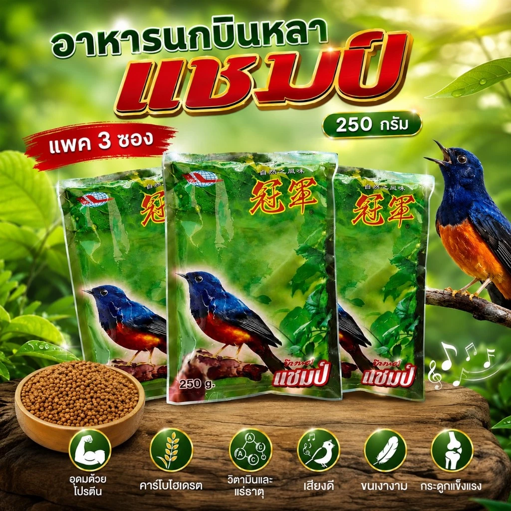 อาหารนกบินหลา (ขนาดใหญ่250g X 3 ถุง) อาหารนกกางเขน อาหารนกบินหลา บินหลาดง champ แชมป์ สุดคุ้ม ประหยัดค่าจัดส่ง