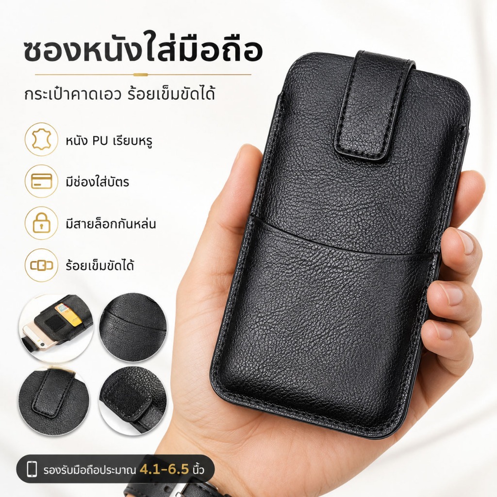 SAMPO ปลอก กระเป๋า ซองหนัง ซอง มือถือ โทรศัพท์ ขนาด 4.1 - 6.9 นิ้ว คาดเอว ร้อยเข็มขัดได้
