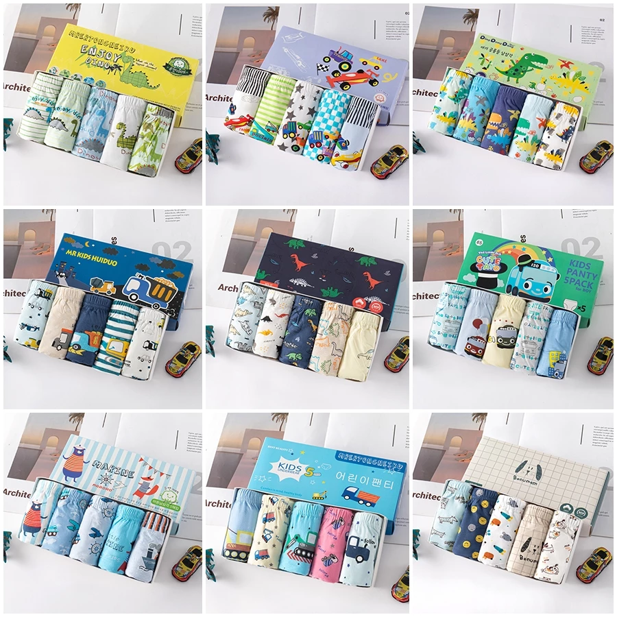 🚚 พร้อมส่ง กางเกงในเด็กผู้ชาย 3-10ขวบ ผ้าฝ้าย100% สบายมาก ลายการ์ตูนน่ารัก ราคาถูก แพ็ค5