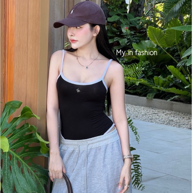 MNV STUDIO บอดี้สูทสายเดี่ยว แต่งทูโทน ผ้าเรย่อน อาไหล่MY
