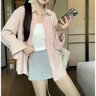 เสื้อเชิ้ตแขนยาวผู้หญิง เสื้อท็อปสีเรียบ สไตล์เรียบหรู ใส่ได้หลายโอกาส ผ้าสวมใส่สบาย นุ่ม มีให้เลือก 4 สี