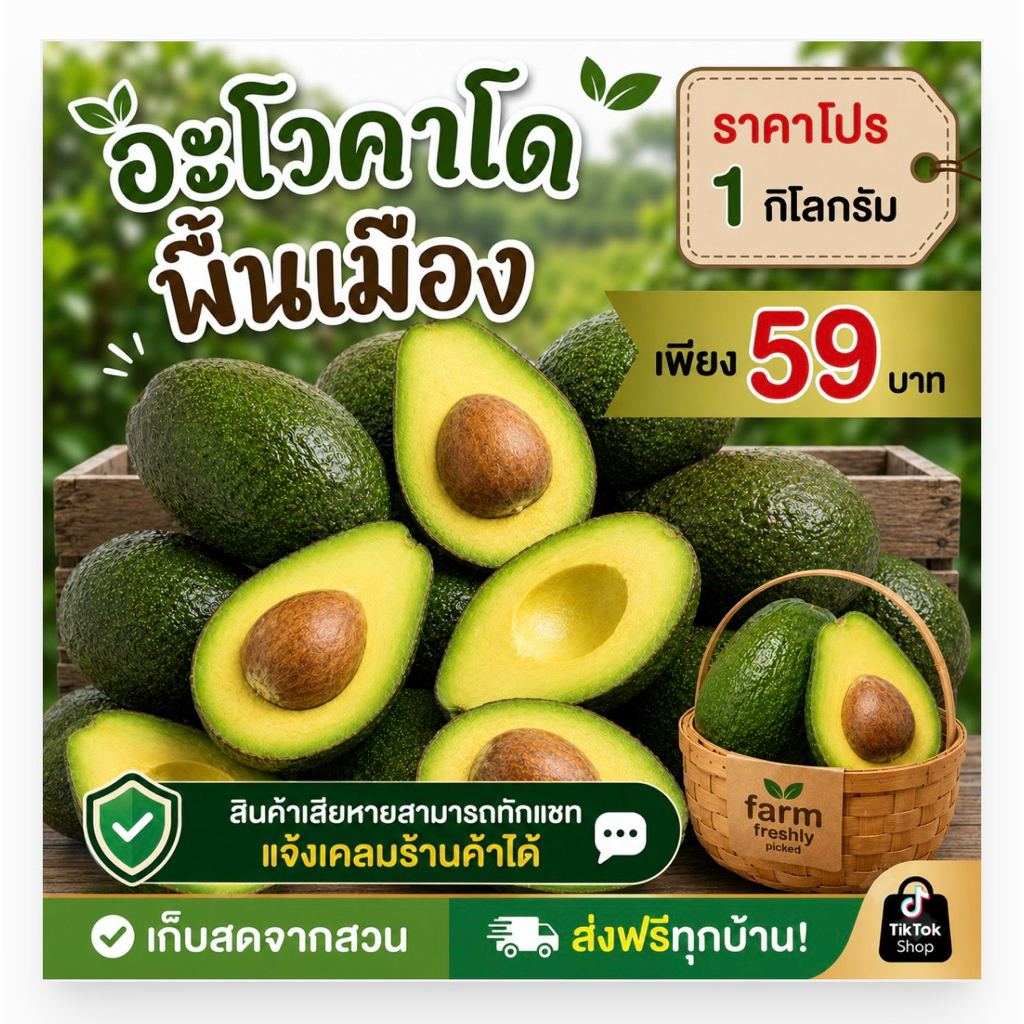 อาโวคาโดพันธุ์พื้นเมือง//1 กิโลกรัมรวมกล่อง สุกสีม่วงและสีเขียวกด เก็บสดจากจังหวัดเชียงใหม่
