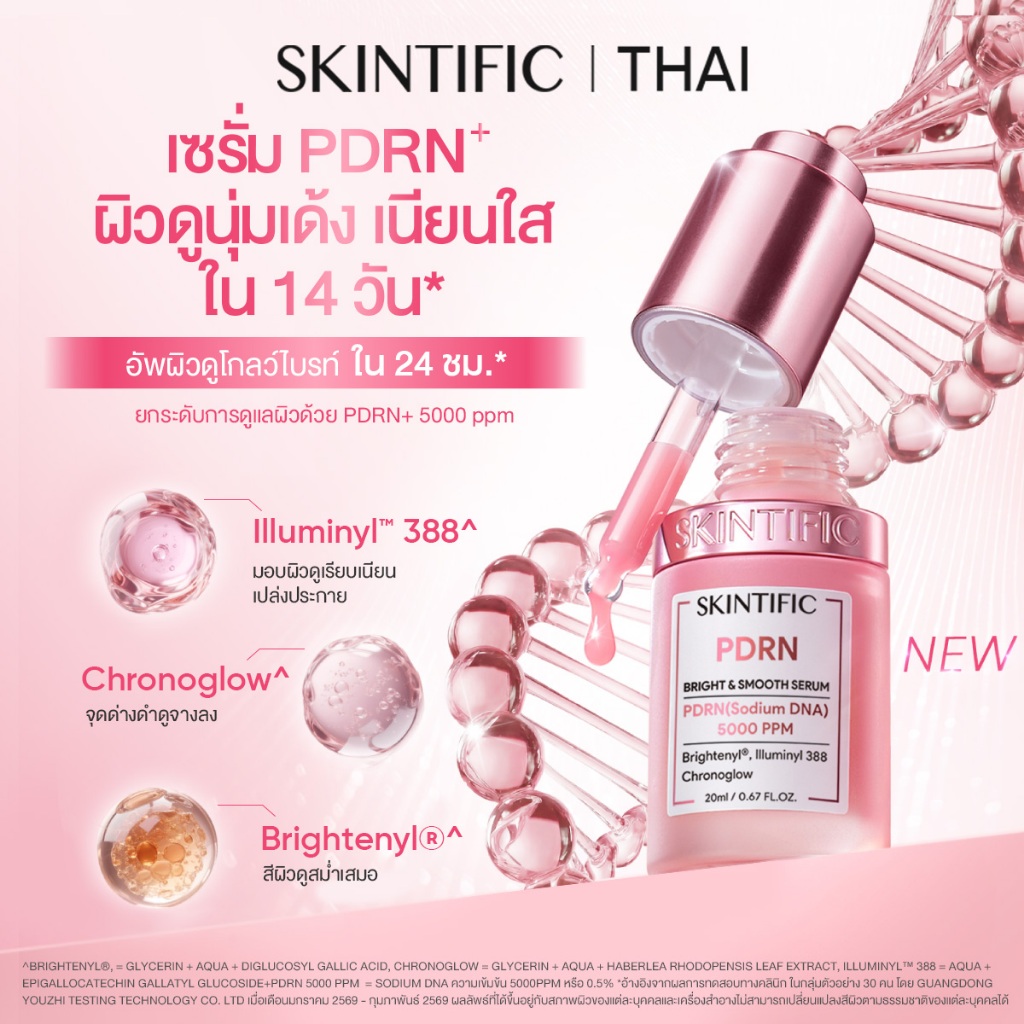 【NEW！】SKINTIFIC PDRN Bright & Smooth Serum เซรั่มหน้าใส 5000PPM ลดรอยสิว ผิวโกลว์