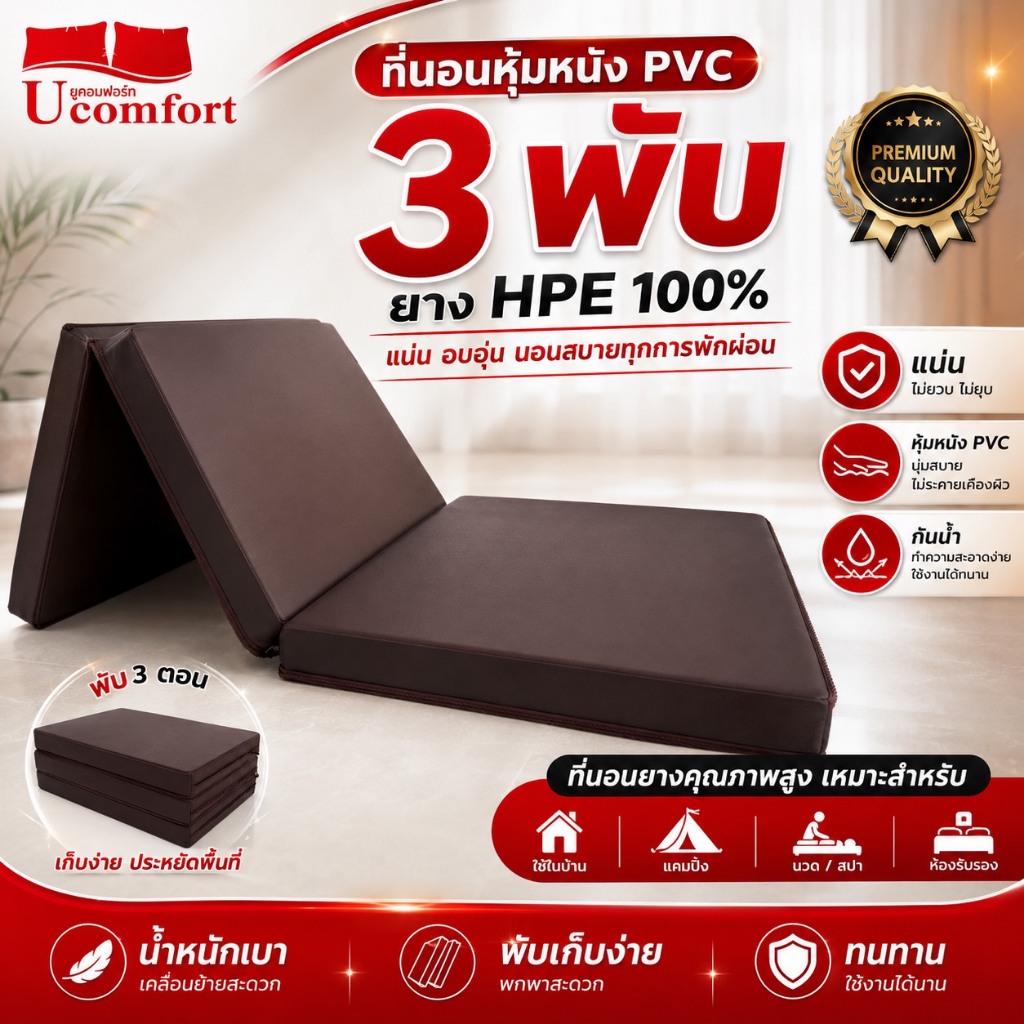 Ucomfort ที่นอนยางPE รุ่น 3 พับ พร้อมหูหิ้ว สะดวกใช้งานง่าย พร้อมส่ง!!