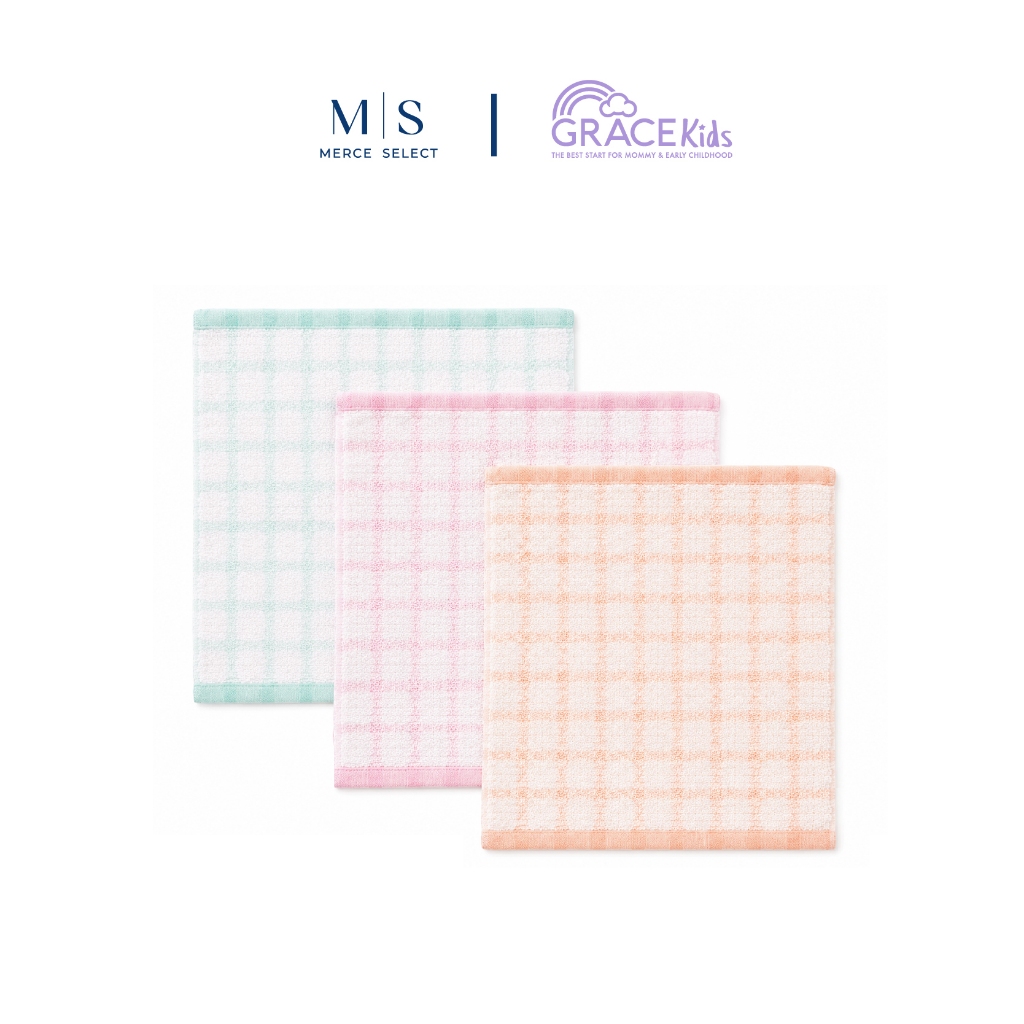 Grace Kids ผ้าขนหนูเด็ก Cotton 100% แพ็ค 3 ชิ้น ผ้าเช็ดหน้าเด็ก ผ้าเช็ดตัวเด็ก เนื้อนุ่มพิเศษ ซับน้ำดี ระบายอากาศดี
