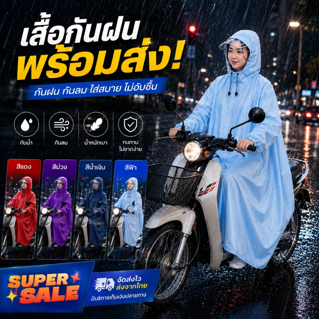 ชุดกันฝนผู้ใหญ่ ผ้าคุณภาพดี กันน้ำได้ดีเยี่ยม ดีไซน์หมวกมีปีกสองชั้น เสื้อกันฝนสำหรับขี่มอเตอร์ไซค์ จัดส่งไว พกพาสะดวก