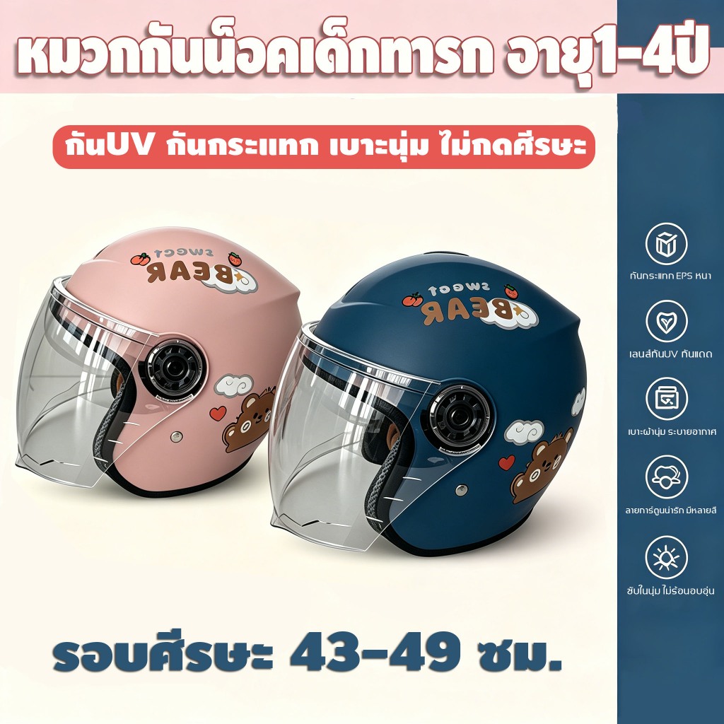 หมวกกันน็อคเด็กไซส์เล็ก สไตล์การ์ตูน 1-4D ระบายลมได้ดี วัสดุคุณภาพปลอดภัย ป้องกันอันตรายขี่มอเตอร์ไซค์ ส่งไว