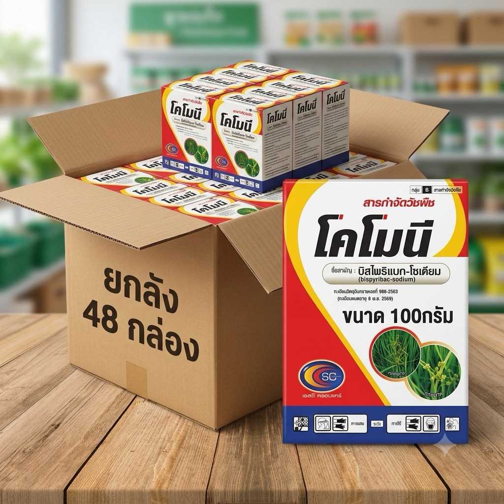 โคโมนี 100 กรัม ยกลัง 48 กล่อง สารกำจัดวัชพืชในนาข้าว บิสไพริแบค-โซเดียม