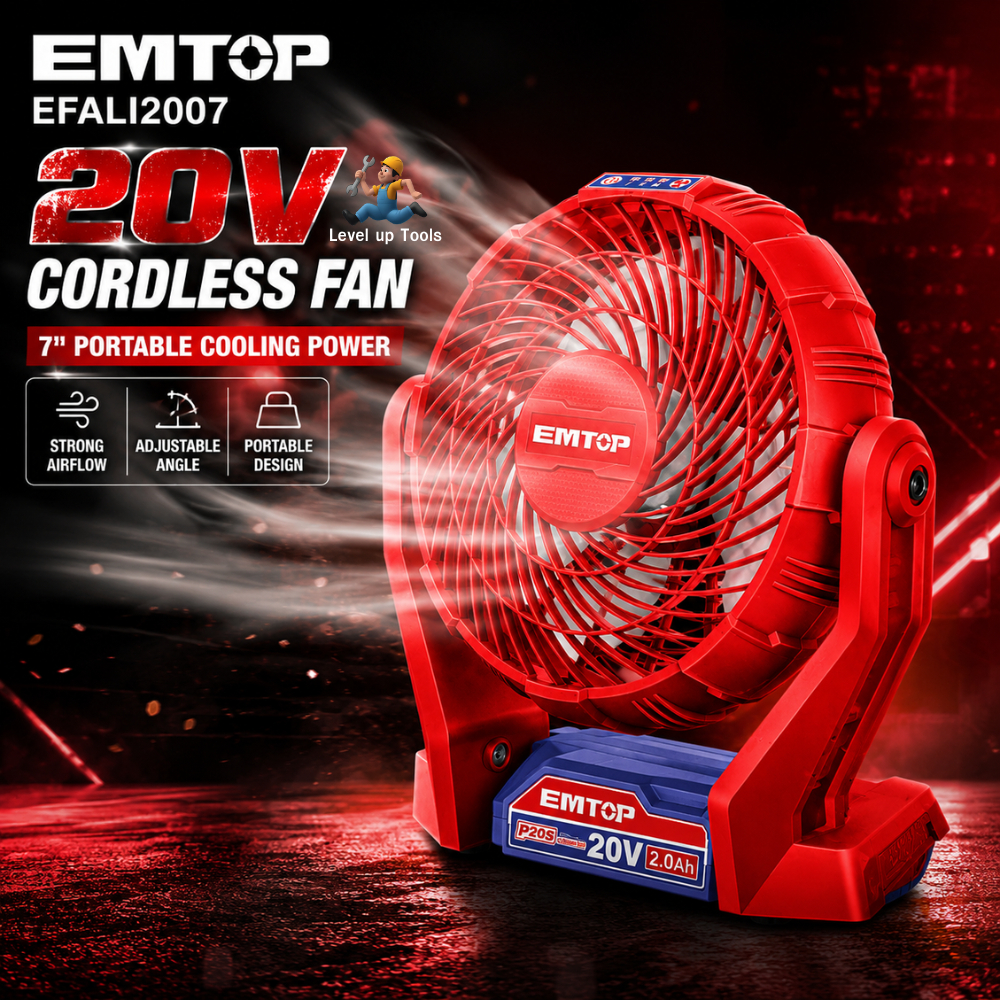 EMTOP EFALI2007 พัดลมไร้สาย 20V 7 นิ้ว พัดลมแบตเตอรี่ พัดลมพกพา ใช้แบต P20S ตัวเปล่า ไม่รวมแบตและแท่