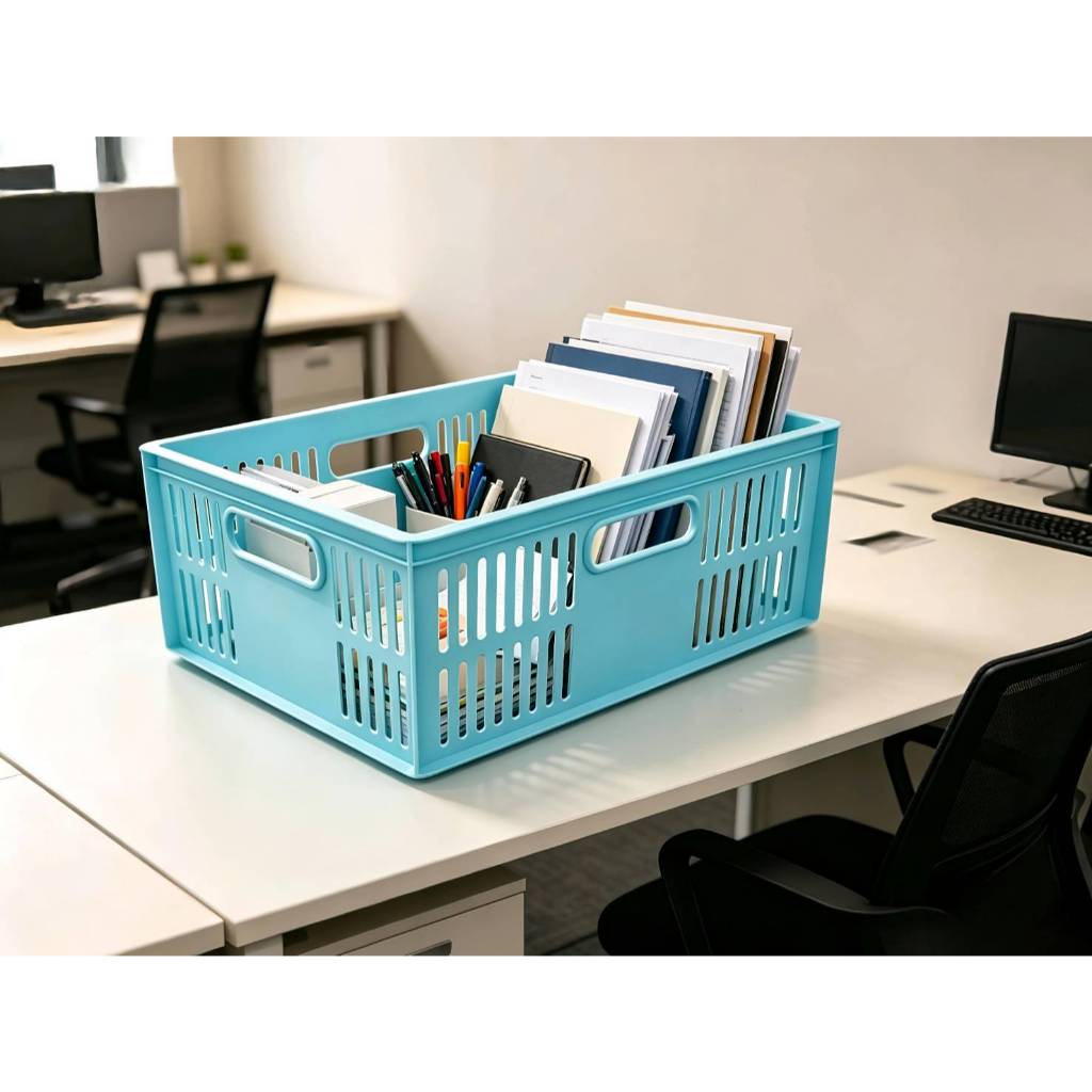 ตะกร้าอเนกประสงค์ สี่เหลี่ยมสีขาว ยี่ห้อ Keyway รุ่น DT-25 ขนาด 24 x 32.7 x 13.3 cm