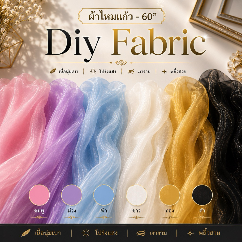 DIY ผ้าไหมเเก้ว หลา เมตร 10สี 150*90cm ผ้าปูพื้นหลัง ผ้าดำ ตกแต่ง ตัดชุด บ้าน ฉากหลัง​ ฉาก​ภ่ายภาพ​