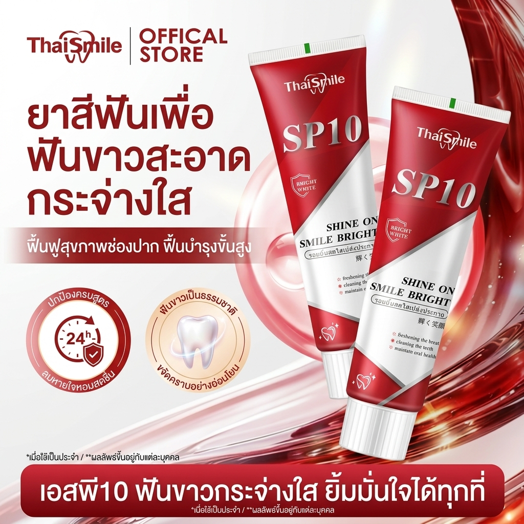 [แพ็คคู่คุ้ม]Thaismile ยาสีฟัน SP10 สูตรฟันดูสว่างสะอาด ขจัดคราบพลัคสะสม ดูแลลมหายใจหอมสดชื่น ลดกลิ่นปาก มั่นใจตลอดวัน