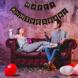 ส่งจากกรุงเทพ ธงราว Happy Anniversary ธงฉลองครบรอบ หลากสี หรูหรา ตกแต่งปาร์ตี้งานแต่ง ครบรอบคู่สมรส